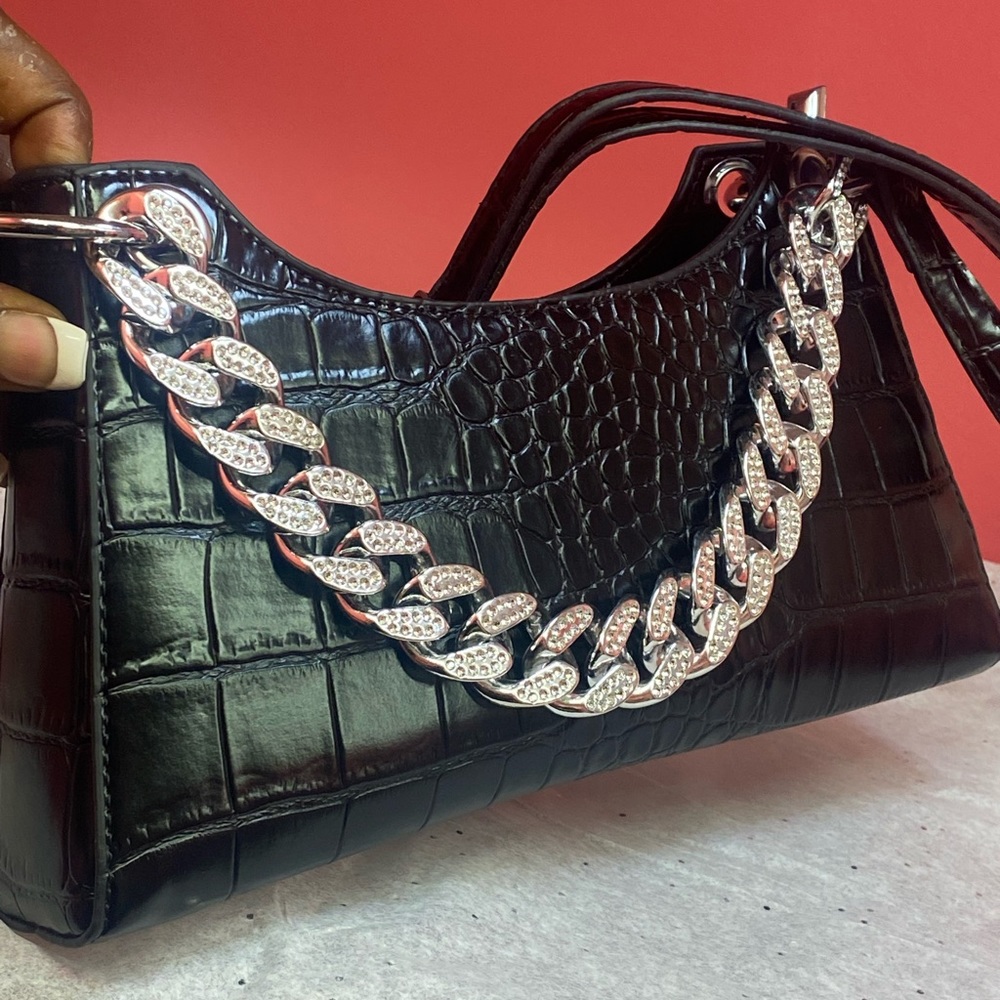 Croc 🐊 print baguette chain cross body bag